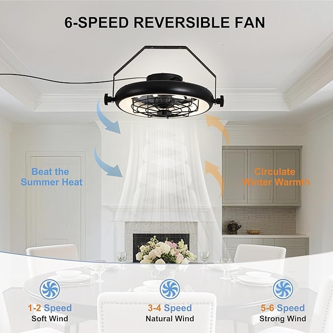 16" Wall Mounted Fan Indoor, Quiet 6 Speed Wall Mount Fan with Remote, Light and Timer, 360° Adjustable Tilt Plug in Wall Fan for Garage, Bedroom, Kitchen, Living Room, Greenhouse, Patio