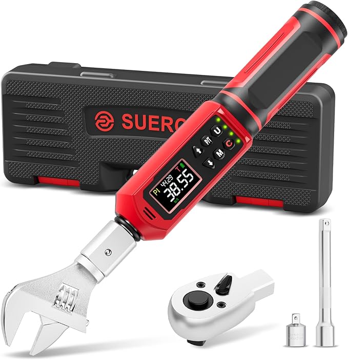 Adjustable Digital Torque Wrench 0.66-44.29Ft.Lb/0.9-60N.m,9x12 mm Open End Hvac Torque Wrench with 3/8 Drive Ratchet Head&42mm Jaw, Vibration, Buzzer,LED Notification for Split AC, Bike, Moto