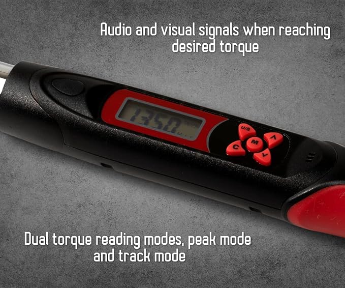 Tapha Tools 3/8 inch Flex-Head Digital Torque Wrench, 5-99.5 ft-lbs (6.8-135 N-m) Torque Range ±2% Accuracy, LED and Buzzer, Preset Memory, ISO 6789 Tested and Calibrated (DKF3N-T135BN)