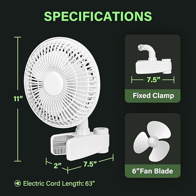 Simple Deluxe Clip Fan, 6 Inch Grow Tent Fan, Adjustable 90° Angles, 15W, 2-Speeds Control, 4 Pack