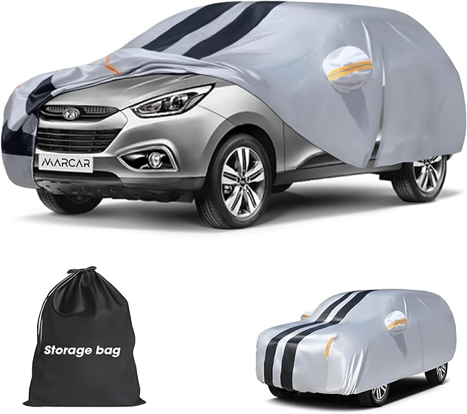 Multi-Layer Car Cover Custom Fit for Hyundai Tucson (ix35)(2015-2026), 100% Waterproof All Weather for Automobiles, Gift with Towel, Heavy Duty Car Covers for Rain Sun UV Protection with Door Zipper