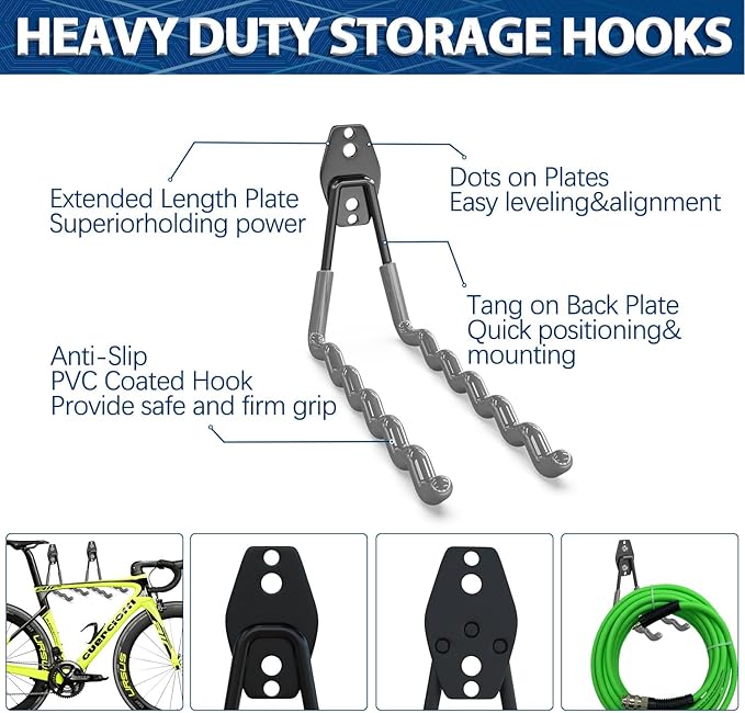 3-H Garage Wall Hooks 20 Pack,Garage Hooks Heavy Duty,Garage Storage Hooks for Hanging and Organizing Garden,Lawn,Yard Tools,Chairs,Ladders,Weed Eater,Shovel,Blower(Gray)