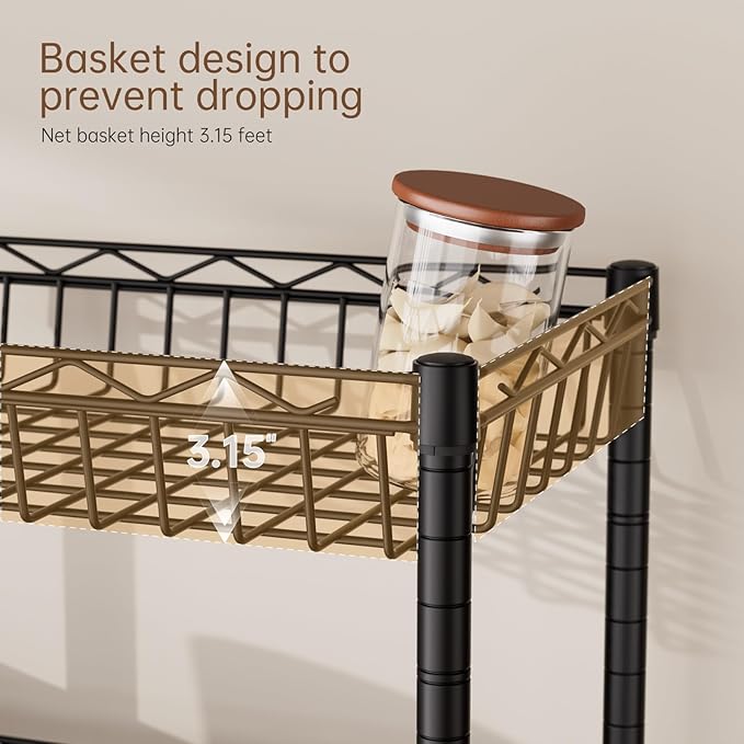 Golpart 4 Tier Shelf Wire Shelving Unit Adjustable Storage Shelves Big Basket Rack Standing Units for Kitchen Closet Laundry Bathroom Organizers Metal Pantry Mesh 10" D x 16" W x 55" H Black