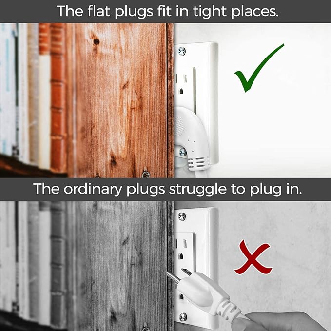 FIRMERST 1875W Low Profile Flat Plug 1Ft Extension Cord 14AWG 15A White