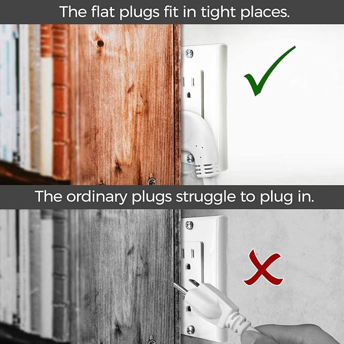 FIRMERST 1875W Flat Plug Extension Cord 3 Feet 14 AWG 15A White, 3 Packs