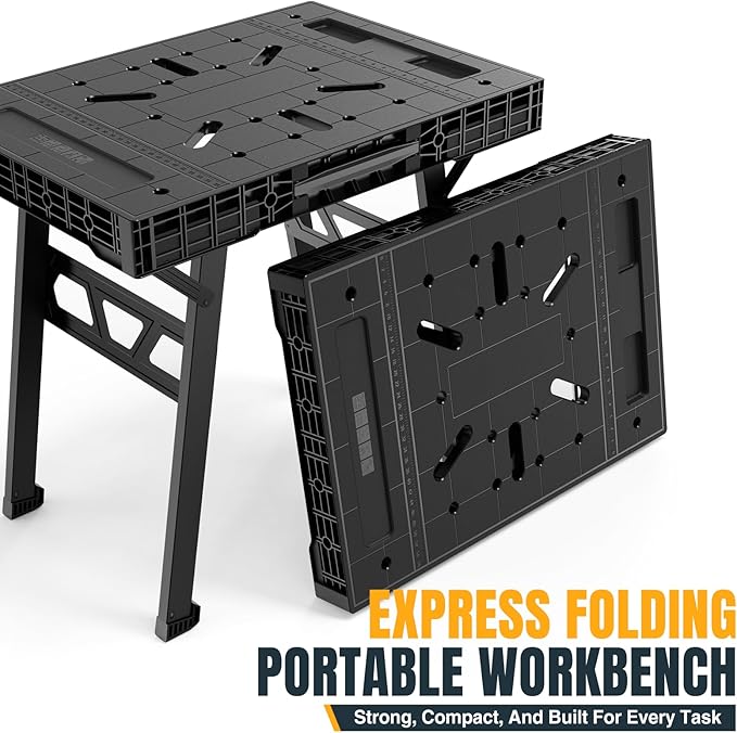 Express Folding Worktable, Easy Setup Portable Folding Workbench, 34" W x 24" D Lightweight Versatile Worktable with 1650 Lbs Load Capacity Work Benches for DIY Home Improvements Professional Worksite