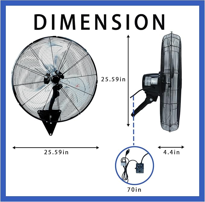 Bestronair 24 Inch Wall Mount Fan Oscillating Wall Fan High Velocity Heavy Duty 3-Speed Pro Metal Fans for Garage, Workhouse, Greenhouse, Farm, Shop, Industrial Use