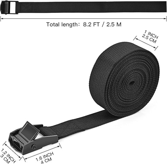 Kshineni Tie Down Straps 4 Pcs Lashing Ratchet Strap 1" x 8.2' Adjustable Heavy Duty Cam Buckle Cinch Straps for Cargo, Trucks, Luggage, Trailer, Motorcycle (Black)