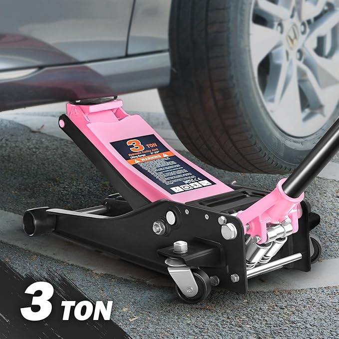 PM PERFORMOTOR Low Profile Hydraulic Trolley Service/Floor Jack, 3 Ton (6000 lbs) Capacity, Lifting Range 3"-20",Pink,PM-TOL-FJ30-PK