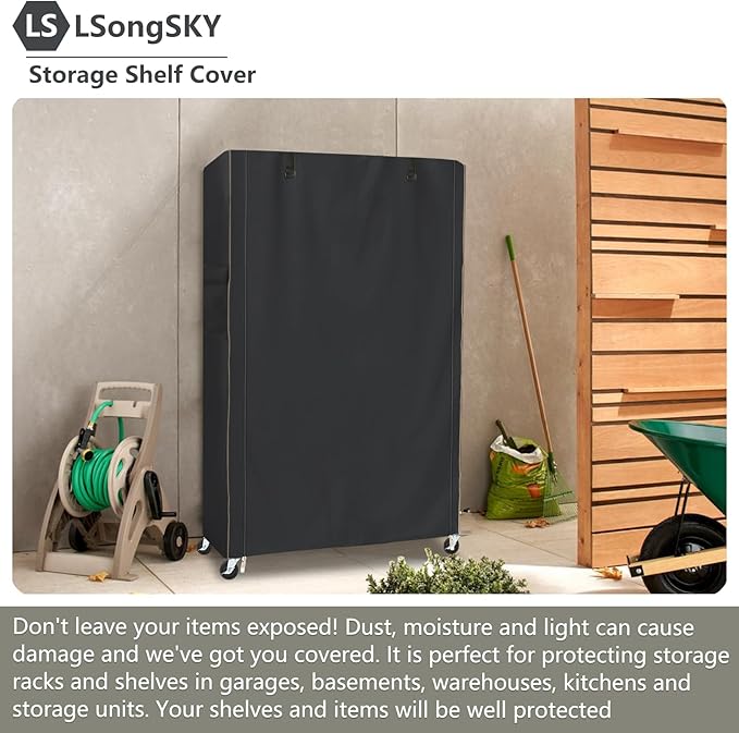 Shelf Cover Waterproof,Shelf Covers for Wire Shelving,Waterproof &Dustproof Heavy Duty Storage Shelves Cover,Keep Garage,Closet,Kitchen,Yard Neat,Fits Racks 36"W x 14"D x 72"H,Black