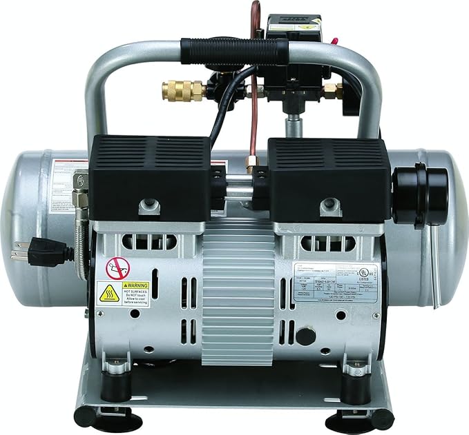 California Air Tools 2010A Ultra Quiet and Oil-Free 1.0 HP 2.0-Gallon Aluminum Tank Air Compressor,Silver & Hybrider Flex 1/4in 25ft Hybrid Air Hose with Quick Connect Air Fittings