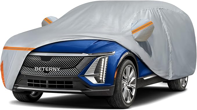 Car Cover for 2022-2025 Cadillac Lyriq, Waterproof Custom-fit All Weather Sun Rain UV Dust Snow Protection Outdoor Lyriq Full Car Cover with Door Zipper and Cotton Lining-Grey
