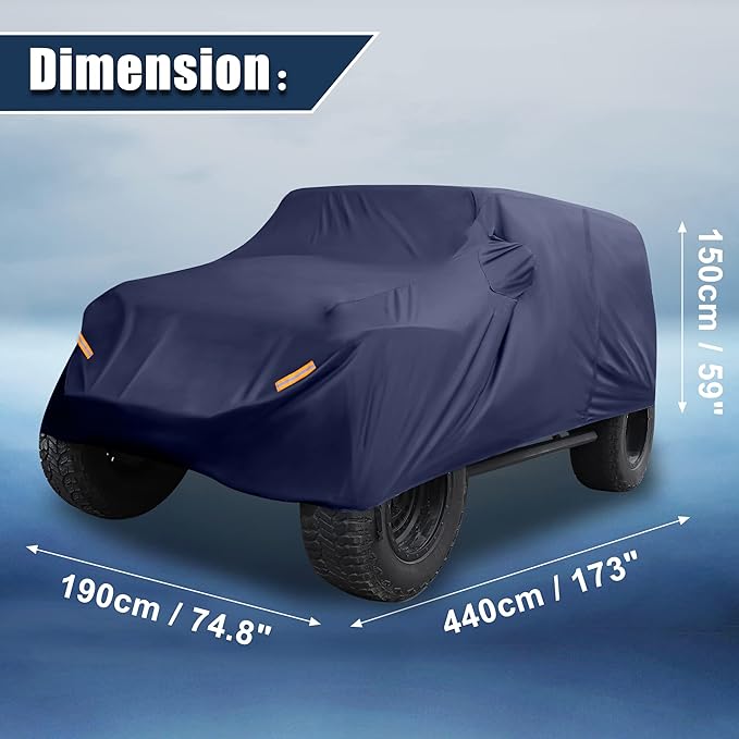 X AUTOHAUX SUV Car Cover Fit for Jeep Wrangler JK JL 2 Door 2007-2021 Outdoor Waterproof Sun Rain Dust Wind Snow Protection 210D Oxford Navy Blue