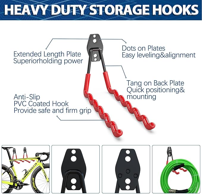3-H Garage Wall Hooks 20 Pack,Garage Hooks Heavy Duty,Garage Storage Hooks for Hanging and Organizing Garden,Lawn,Yard Tools,Chairs,Ladders,Weed Eater,Shovel,Blower(Red)