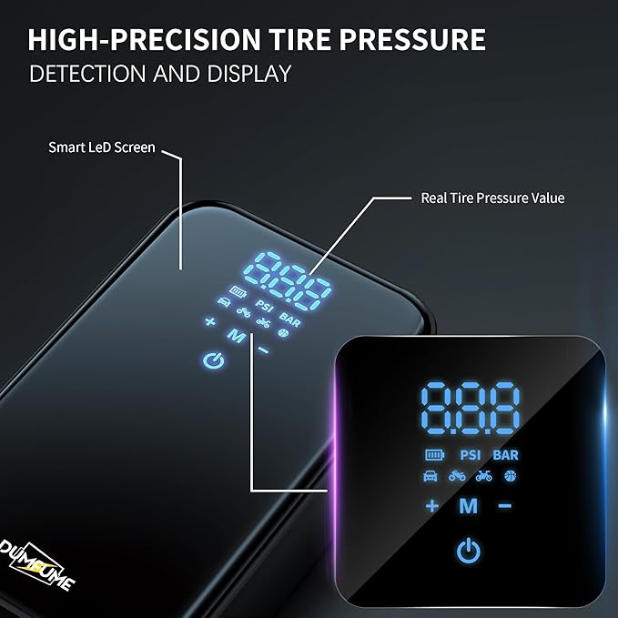 Tire Inflator Portable Air Compressor One Click Smart Pump Tire Inflator with Tire Pressure Gauge (150 PSI) 4500 mAh 2X Faster for Car Motorcycle Bicycle