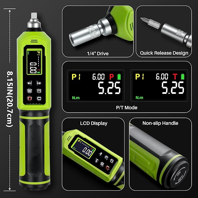 Digital Torque Screwdriver,1.3-89In.Lb/0.15-10N.m,1/4 Inch Drive Inch Pound Electronic Torque Wrench Screwdriver Set with ±2% Accuracy,Vibration Buzzer Indicator for Gunsmithing,Scope Mounting
