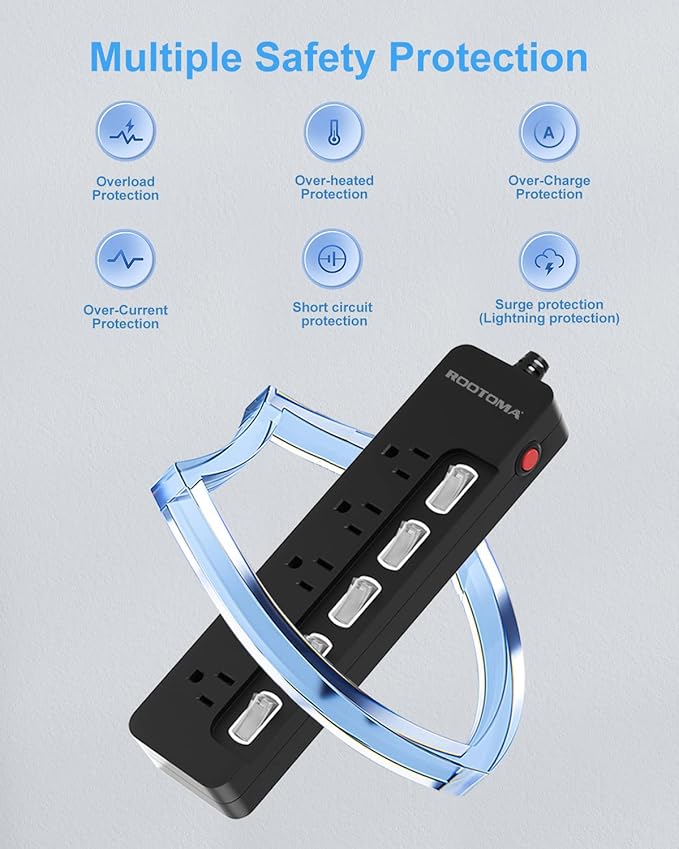 Black Appliance Extension Cord with Individual Switches on Off - 6 FT, 14 Gauge Heavy Duty Extension Cord with 5 AC Outlets, Wall Mountable, High Wattage for Microwave Workbench Garage Must Have, ETL