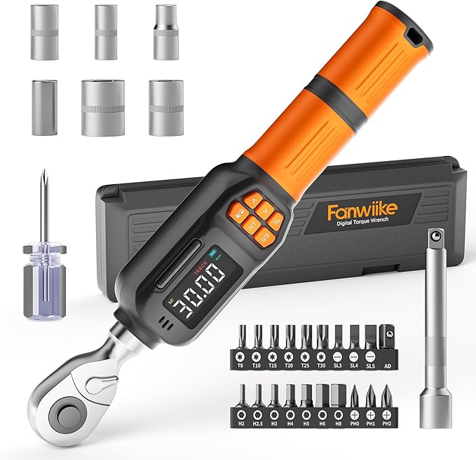 Digital Torque Wrench Set, 1.1-22.1 Ft.lb/1.5-30 Nm, 1/4" Drive Inch Pound Bike Torque Wrench Electronic with Buzzer & LCD Indicator for Bicycle E-bike Motorcycle