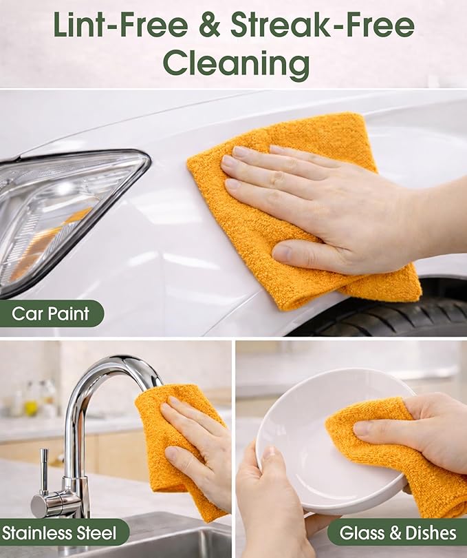 Microfiber Cleaning Cloth Roll–100 Pack, Tear Away Microfiber Towels, Reusable, Washable, Scratch-Free, Kitchen Towels for Car, Home, Kitchen, Glass, Dishes(Tangerine Yellow)