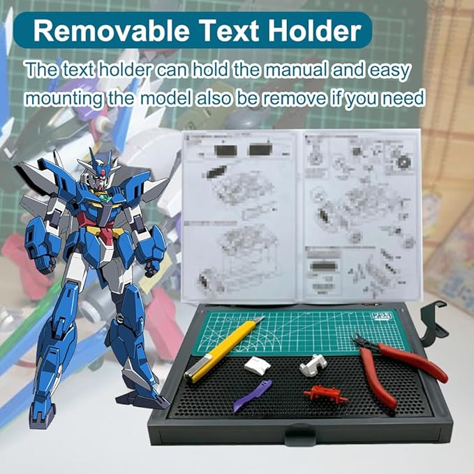 Gundam Model Kit Tools, Portable Worktable for Model Building, Work Table with Movable Drawer, Pliers Rack, Display Version, Dual Craft Cut Mat, Suitable for Cut and Grind Assembly,KJ018
