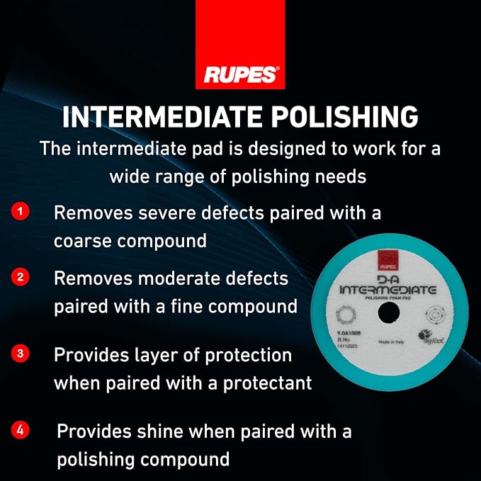 RUPES 9.DA100B Pack of 48 Light Blue D-A Intermediate Foam Polishing Pads 100mm | Ideal for Paint Correction| Improves Finishing Performance | Compatible with 4" Backing Plate