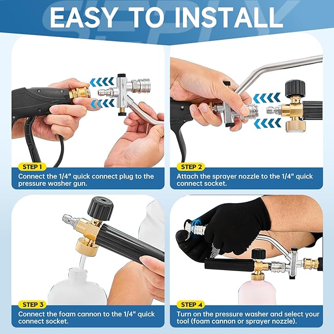 Foam Cannon for Pressure Washer Gun Kit with Dual Connector Accessory, Car Wash Foam Gun with 5 Pressure Washer Nozzle Tips 3/8'' Swivel Quick Connector and M22-14mm and M22-15 mm Fitting