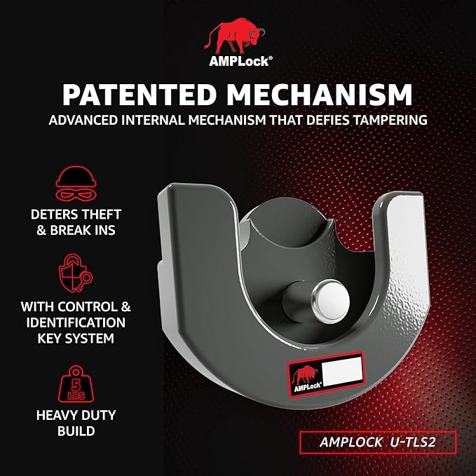 AMPLock U-TLS2 Heavy Duty Trailer Coupler Lock, 2'' RV & Boat Trailer, Anti-Theft Coupler with Flat Lip Design, Push-and-Lock System, 2-Inch Ball Hitch Locks, Trailer Hitch Locks with Keys