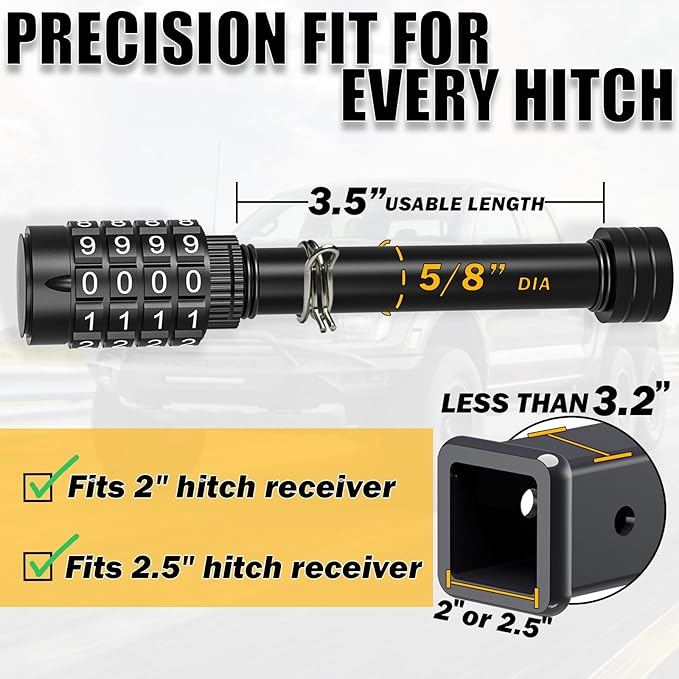Keyless Combination Trailer Hitch Pin Lock for RV, Boat, and Truck - 5/8" Pin with 3.5" Usable Length, 30,000 lbs GTW - Heavy Duty Security Lock for 2" & 2.5" Receivers Class III IV V (Black)