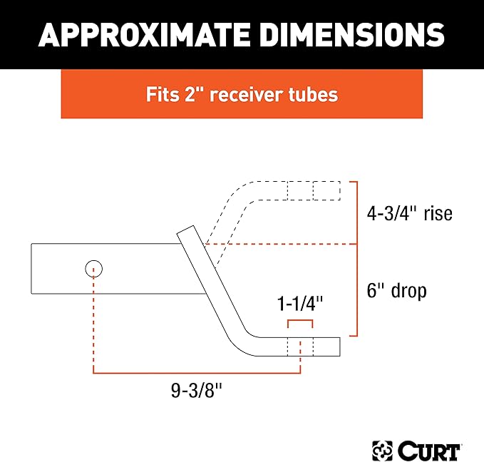 CURT 45336 Class 4 Trailer Hitch Ball Mount, Fits 2-Inch Receiver, 10,000 lbs, 1-1/4-Inch Hole, 6-Inch Drop, 4-3/4-Inch Rise