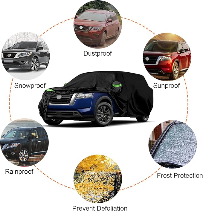 Waterproof Car Covers Replace for 2012-2025 Nissan Pathfinder, 6 Layers All Weather Custom-fit Car Cover with Zipper Door & Windproof Bands for Snow Rain Dust Hail Protection (Pathfinder)