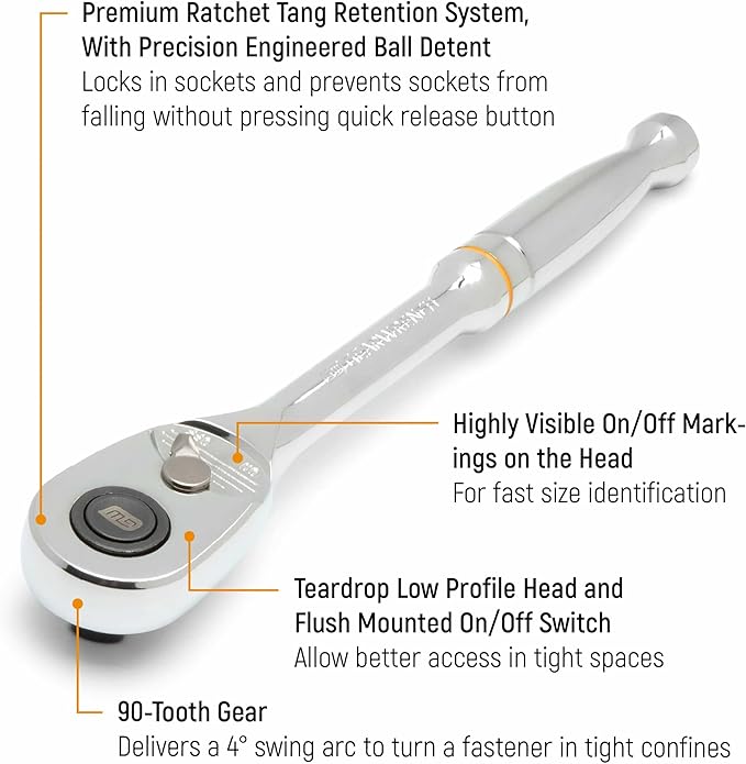 GEARWRENCH 1/2" Drive 90-Tooth Quick Release Teardrop Ratchet | 81309T