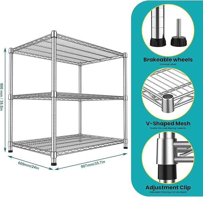 24"Depth Metal Wire Shelving Unit Storage Shelves Adjustable Kitchen shelf Microwave Stand Sturdy Steel Bakers Rack Standing Organizer 1650LBS for Commercial Pantry Garage Factory industrial warehouse