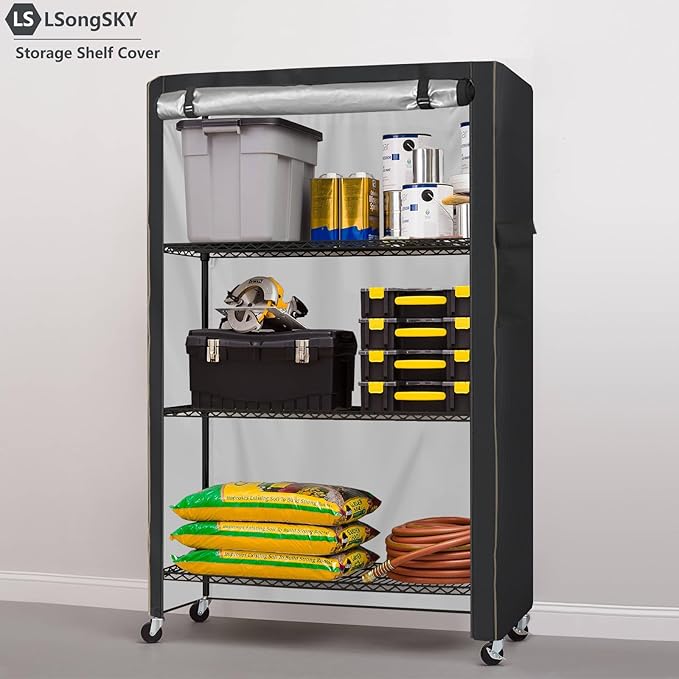 Shelf Cover Waterproof,Shelf Covers for Wire Shelving,Waterproof &Dustproof Heavy Duty Storage Shelves Cover,Keep Garage,Closet,Kitchen,Yard Neat,Fits Racks 36"W x 14"D x 72"H,Black