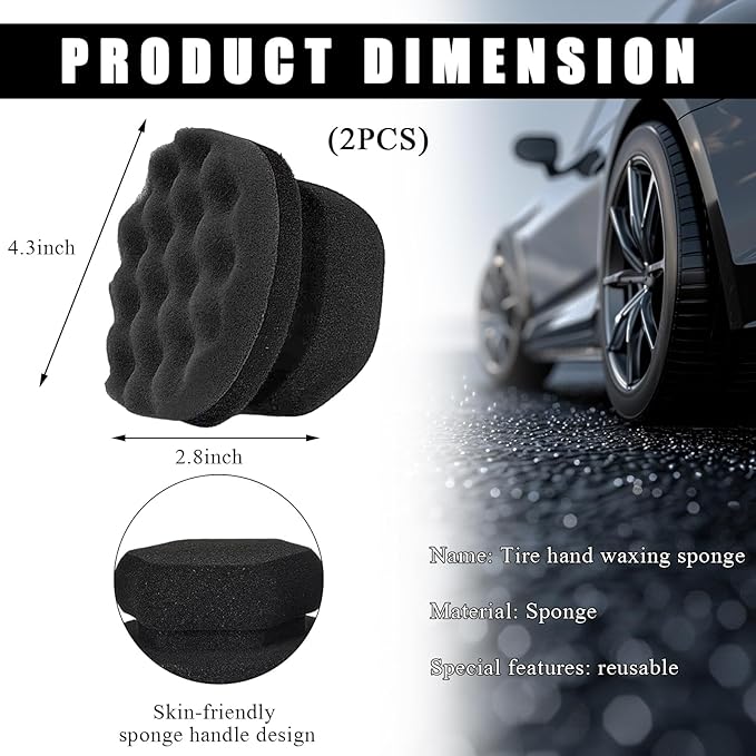 KVAEY 2 PCS Tire Dressing Applicator Pads, Reusable Hex Grip Tire Shine Applicator Polishing Sponge Pads, Wheel Tire Shine Detailing Foam for Most Vehicles, Car Accessories (Black, 4.33")