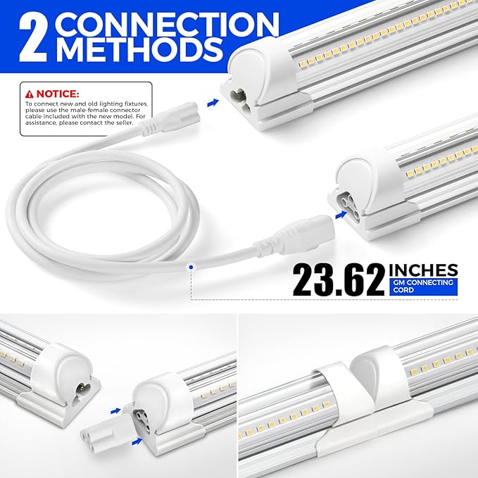 Barrina 5000K 1.5FT LED Shop Light, 3450LM, 25W, T8 Under Cabinet Lighting, Workbench, Workshop, Room, Kitchen, Tube Light, Linkable Ceiling Lights Fixture with Built-in ON/Off Switch, ETL, 2 Packs