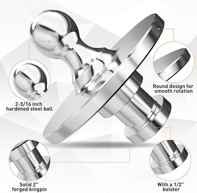 Nilight Fifth Wheel to Gooseneck Ball Adapter, Kingpin to 2-5/16 Inch Gooseneck Ball Towing Receiver Adapter for Trailer Tractor w/ 30,000lbs Max Load, Silver