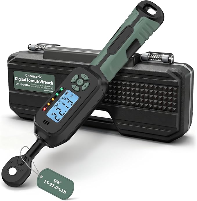 Digital Torque Wrench| ±2% Accuracy | Dual Alarm System | Short Handle Design | Electronic Torque Wrench Digital for Bicycle Moto/Auto Green1 1/4" 1.5-30 N.m