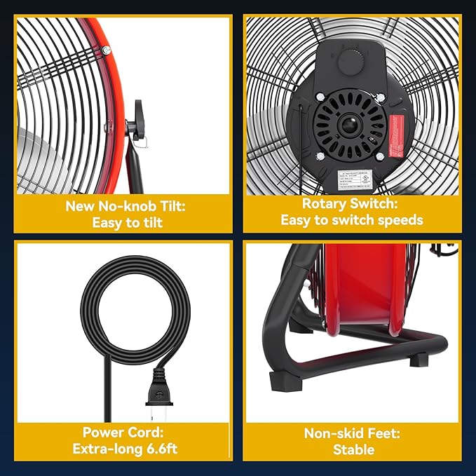 20 In High Velocity Floor Fan Pro, 4500 CFM 3 Speed Industrial Metal Floor Fan with Wall Mount for Commercial, Residential, Warehouse, Covered Patio, Shop, Garage, Barn - UL Safety Listed