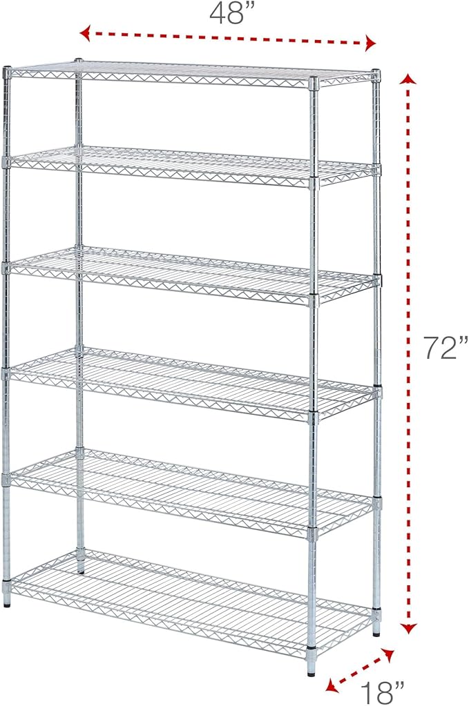 Alera ALE Commercial Wire Shelving, Six-Shelf, 48w x 18d x 72h, Silver
