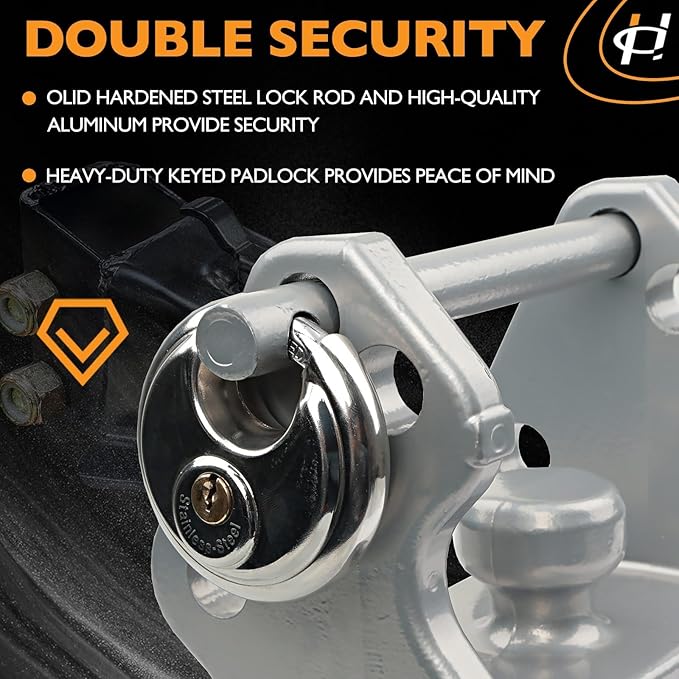 HQPASFY Trailer Hitch Lock with Keyed Padlock, Trailer Coupler Lock with Pin, Coupler Lock Model Tl-33 Trailer Lock,Fits Over 2" to 2-5/16" Couplers - Silver