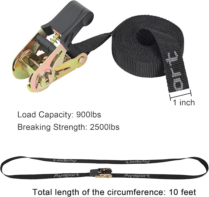 Ayaport Endless Ratchet Strap 1 inch 10 feet 2500LBS Break Strength (no Hook) Small Short Ratcheting Tie Down Motorcycle Car Roof Rack Trailer Cargo Straps