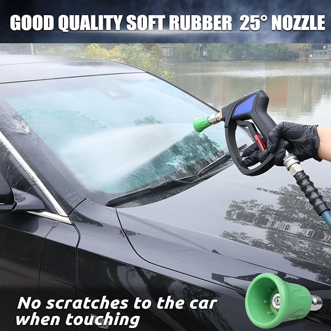 TUTULUCK® Short Pressure Washer Gun - Small Power Washer Handle with 3/8" Smooth Swivel,1/4" Quick Connector Coupler,Fully Compatible with Car Wash Foam Cannon, M22-14mm/M22-15mm Hoses