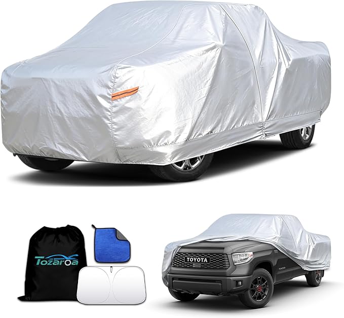 Car Cover Waterproof All-Weather,Heavy-Duty Outdoor Full Exterior Automobiles Snow Cover for Truck 221-228 inch,with Sun Visor,Anti-Scratch Cotton Lining & Zippered,Towel&Storage Bag