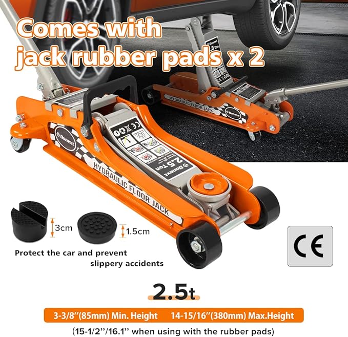 Donext 2.5 Ton Steel Floor Jack, Low Profile Hydraulic Racing Floor Jack, Heavy-Duty Racing Floor Jack with Single Piston Lift Pump, Lifting Range 3-3/8" - 14-15/16"