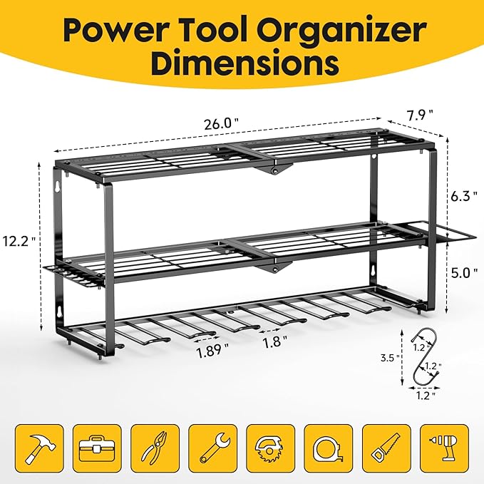 Heavy Duty Power Tool Organizer Wall Mount - Drill Holder Wall Mount with Screwdriver Organizer,Cordless Drill Hanger Storage Rack,for Garage Organization, Workshop,Pegboard, Shed - Gifts for Men