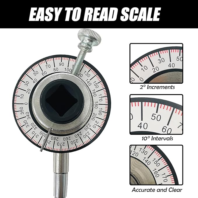 JOYFUL&HOPEFUL Torque Angle Gauge 1/2,Torque Angle Meter,360 Degree Torque Wrench,w/Flexible Clip Arm