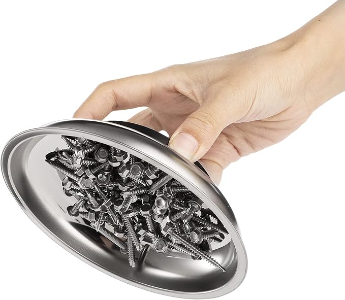 Hedume 6-Piece Magnet Trays Set, 3" 4" 6" Round Magnetic Parts Tray, Stainless Steel Magnetic Trays Tools Parts Tray Holder for Socket Screw, Nuts, Bolts, Metal Parts