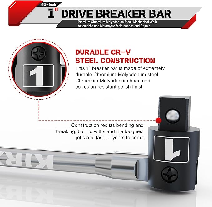 41-Inch 1” Drive Breaker Bar, Heavy Duty Extension Breaker Bar, 250° Rotatable Head, Premium Chromium Molybdenum Steel, Mechanical Work, Automobile and Motorcycle Maintenance and Repair