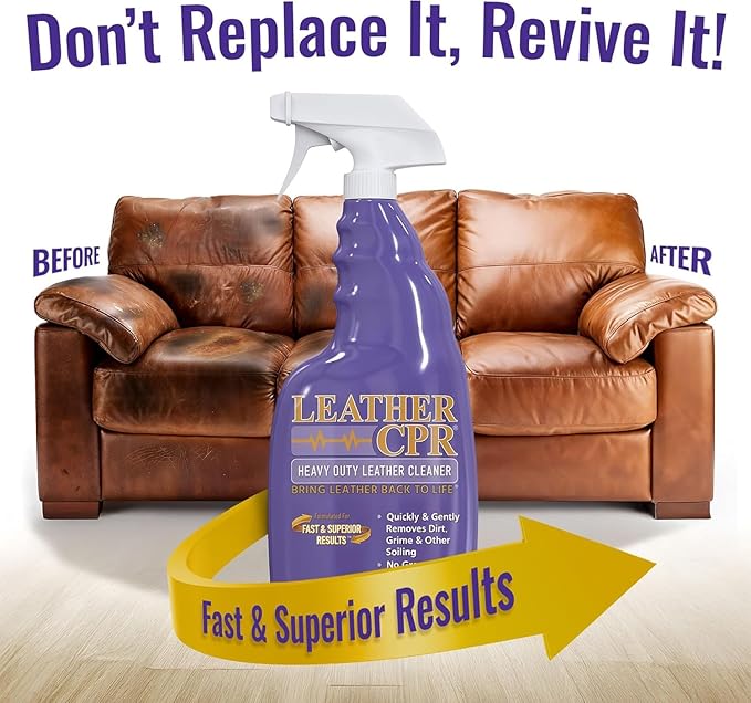 Leather CPR Heavy Duty Leather Cleaner - Car Interior Cleaner For Heavy Dirt & Grime, Heavily Soiled Furniture Leather Cleaner For Couch, Car Seat,Purses, Shoes, Boots, & More (22 Ounce (Pack of 2))