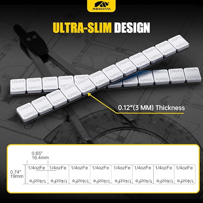 MIKKUPPA Wheel Weights - 1/4oz, 0.25oz (240pcs, 60oz/Box) Low Profile, Easy to Peel, Adhesive Stick on Tire Weights for Cars, Trucks, SUVs, Motorcycles, RC Cars, OEM Quality